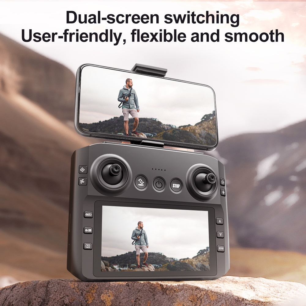 Dual Camera Drone with 4.3" Screen Remote, Brushless Motor, 2 Batteries