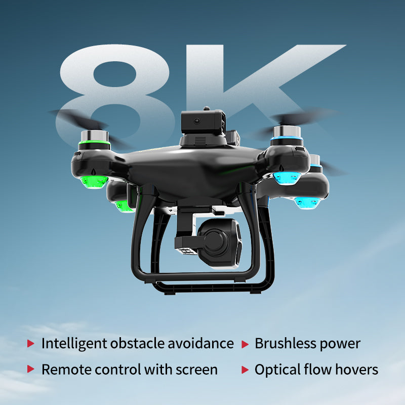 S112 8K Dual Camera FPV Drone 4.3" Screen 50X Zoom Brushless Motor Obstacle Avoidance