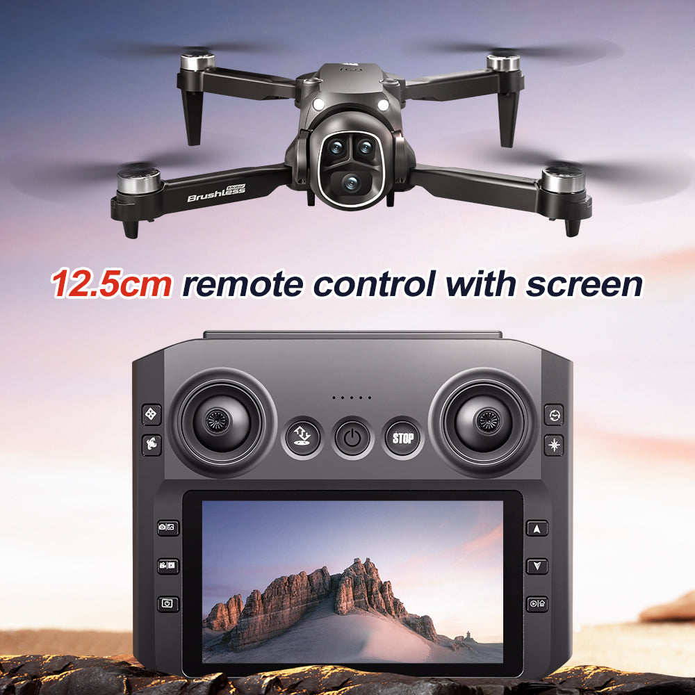 Dual Camera Drone with 4.3" Screen Remote, Brushless Motor, 2 Batteries