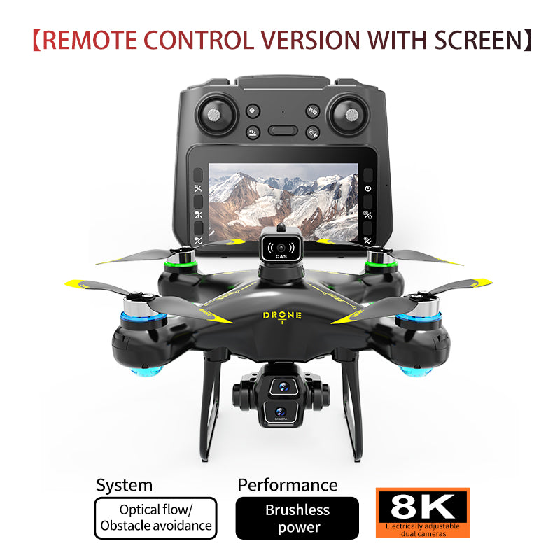S112 8K Dual Camera FPV Drone 4.3" Screen 50X Zoom Brushless Motor Obstacle Avoidance