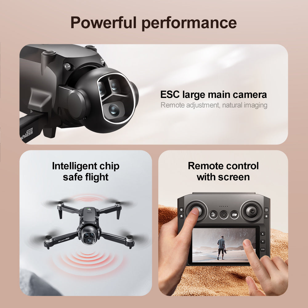 Dual Camera Drone with 4.3" Screen Remote, Brushless Motor, 2 Batteries