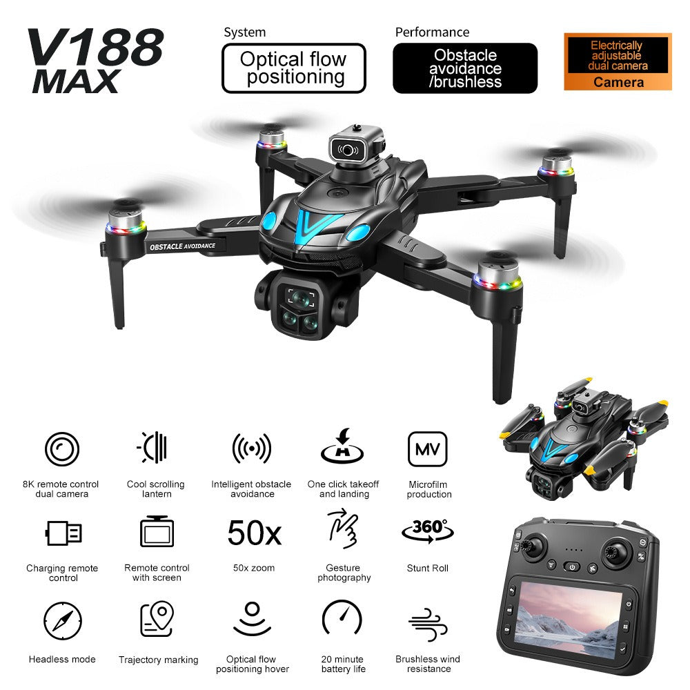 Dual Camera Brushless Drone 50X Zoom Optical Flow Foldable RC Quadcopter
