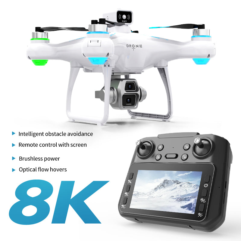 S112 8K Dual Camera FPV Drone 4.3" Screen 50X Zoom Brushless Motor Obstacle Avoidance