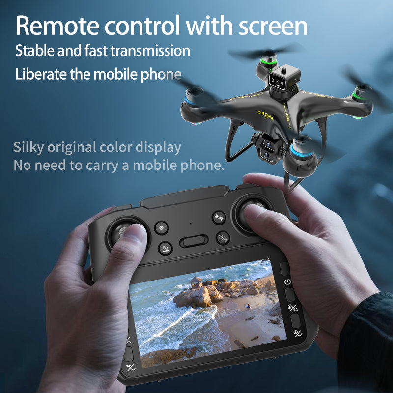 S112 8K Dual Camera FPV Drone 4.3" Screen 50X Zoom Brushless Motor Obstacle Avoidance