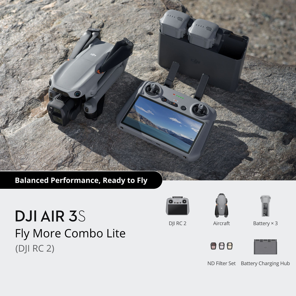 DJI Air 3S Fly More Combo Lite (DJI RC2) | Dual 48MP Cameras, 4K HDR, 46-Min Flight